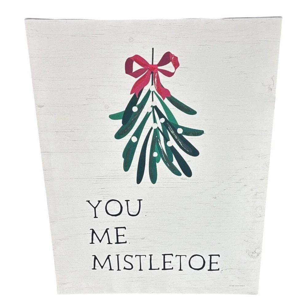Festive Canvas Mistletoe Wall Art w/Red Bow Painted‎ 20